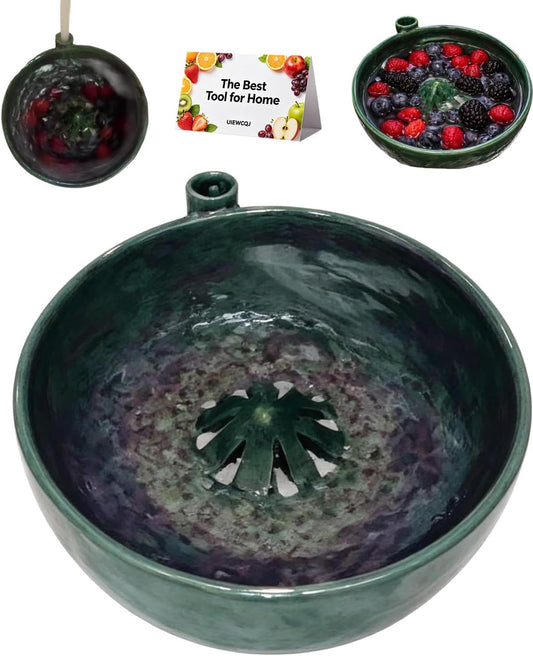 Self Spinning Berry Washing Bowl Ceramic, Automatic Berry Wash Bowl, Fruit and Vegetable Washer with Drain, Fruit Washer Spinner Bowl Quickly Wash, Multipurpose Basket for Kitchen