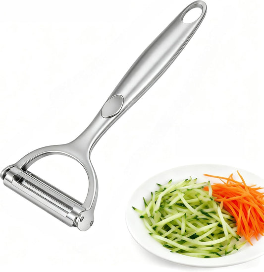 2-in-1 Multifunction Vegetable Peeler Julienne Peeler, Zinc Alloy Potato Peeler with Serrated & Straight Blades, Fruit Peeler Julienne Slicer for Carrot Cucumber Ginger Cabbage Kitchen