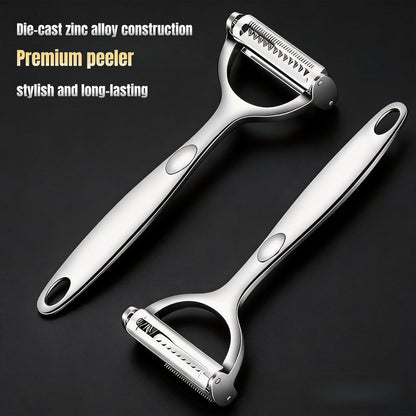 2-in-1 Multifunction Vegetable Peeler Julienne Peeler, Zinc Alloy Potato Peeler with Serrated & Straight Blades, Fruit Peeler Julienne Slicer for Carrot Cucumber Ginger Cabbage Kitchen