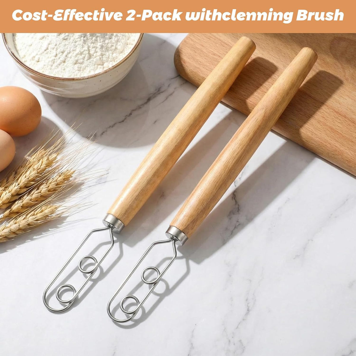 2 Pcs 13 Inch Sourdough Starter Stirring Hook Danish Dough Whisk