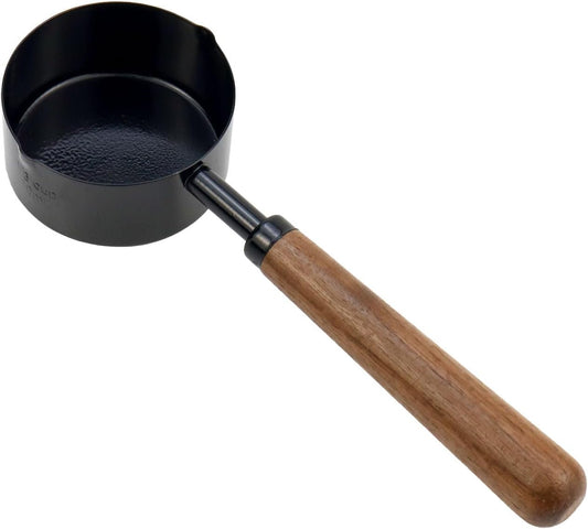 1/3 Cup Stainless Steel Measuring Cup with Wood Handle, 80ml, Black | Measuring Scoop, Measuring Spoon, 80ml Measuring Cups, for Baking, Cooking, Wet and Dry Ingredients