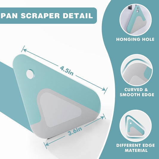 Food Scraper Dish Scraper for Cast Iron Skillets, Cookware, Pans and Pots | Nylon and Silicone, 2-in-1 Kitchen Scraper Tools, Pan Scraper, Heat resistant to 140 ℉, 3 Pack