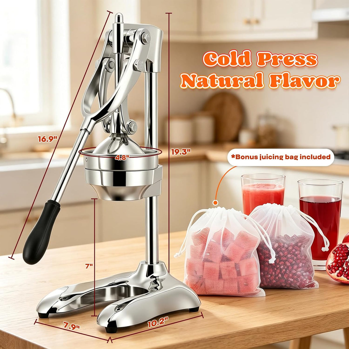 Commercial Manual Juicer, Heavy Duty Hand Press Juice Extractor