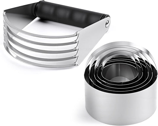 Pastry Cutter Set, Stainless Steel Professional Pastry Blender with Biscuit Cutter, Heavy Duty Dough Blender with Soft Grip for Easy Mixing(Black)