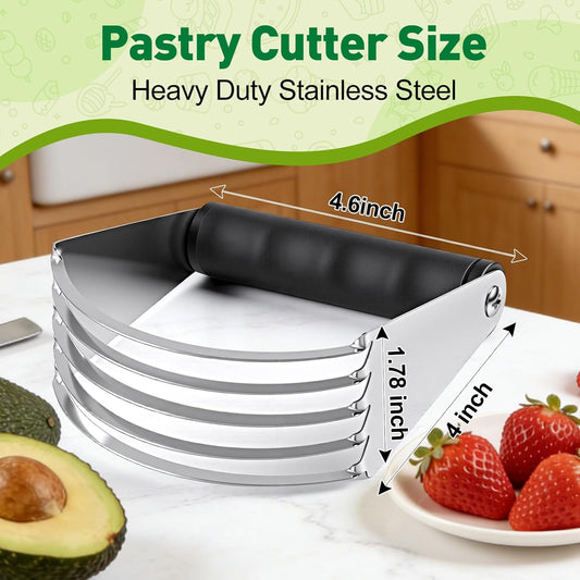 Pastry Cutter Set, Stainless Steel Professional Pastry Blender with Biscuit Cutter, Heavy Duty Dough Blender with Soft Grip for Easy Mixing(Black)