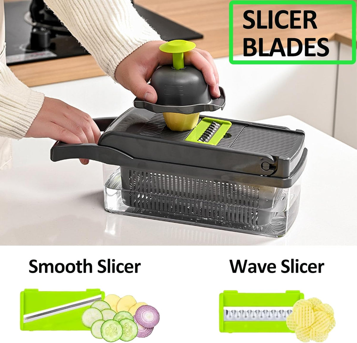 Pro Multifunctional Food Chopper - 13 in 1 Veggie Slicer, Dicer, Cutter for Onions, Carrots, Garlic and More,With 8 Blades,Vegetable Chopper