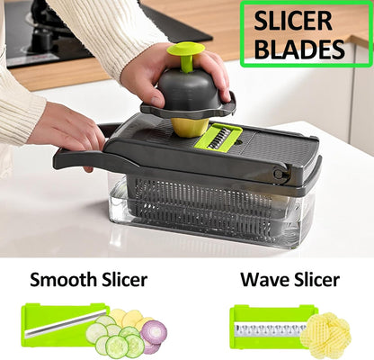 Pro Multifunctional Food Chopper - 13 in 1 Veggie Slicer, Dicer, Cutter for Onions, Carrots, Garlic and More,With 8 Blades,Vegetable Chopper