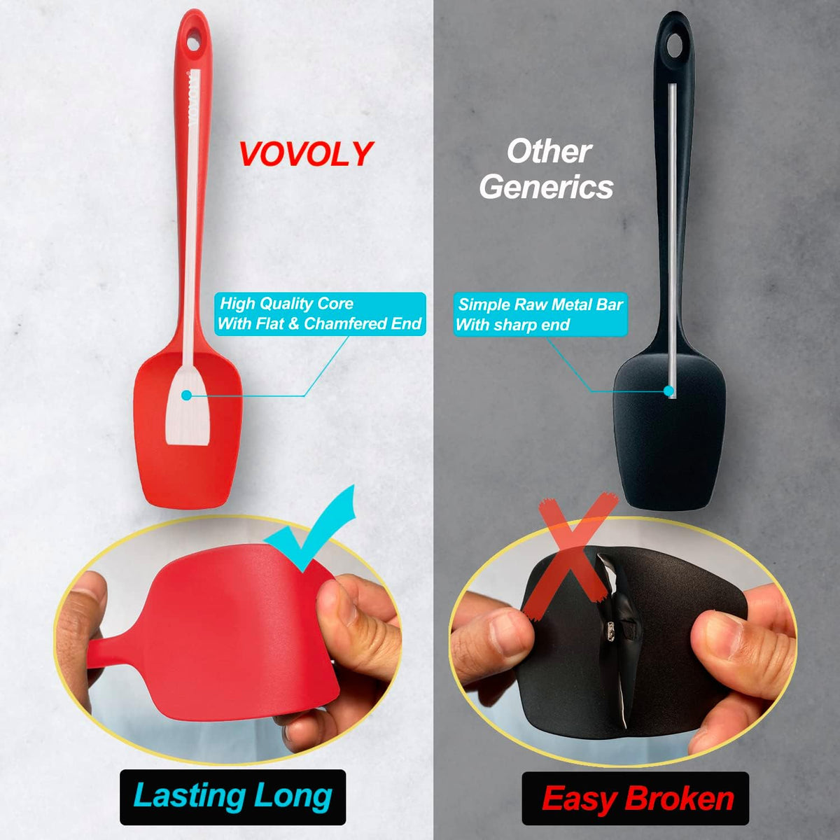 Silicone Spoon Spatula Curved Shap 600°F Heat Resistant Spoonula, 3 Pack