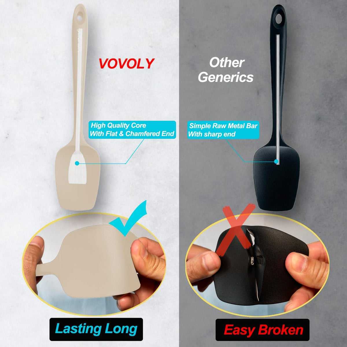 Silicone Spoon Spatula Curved Shap 600°F Heat Resistant Spoonula, 3 Pack