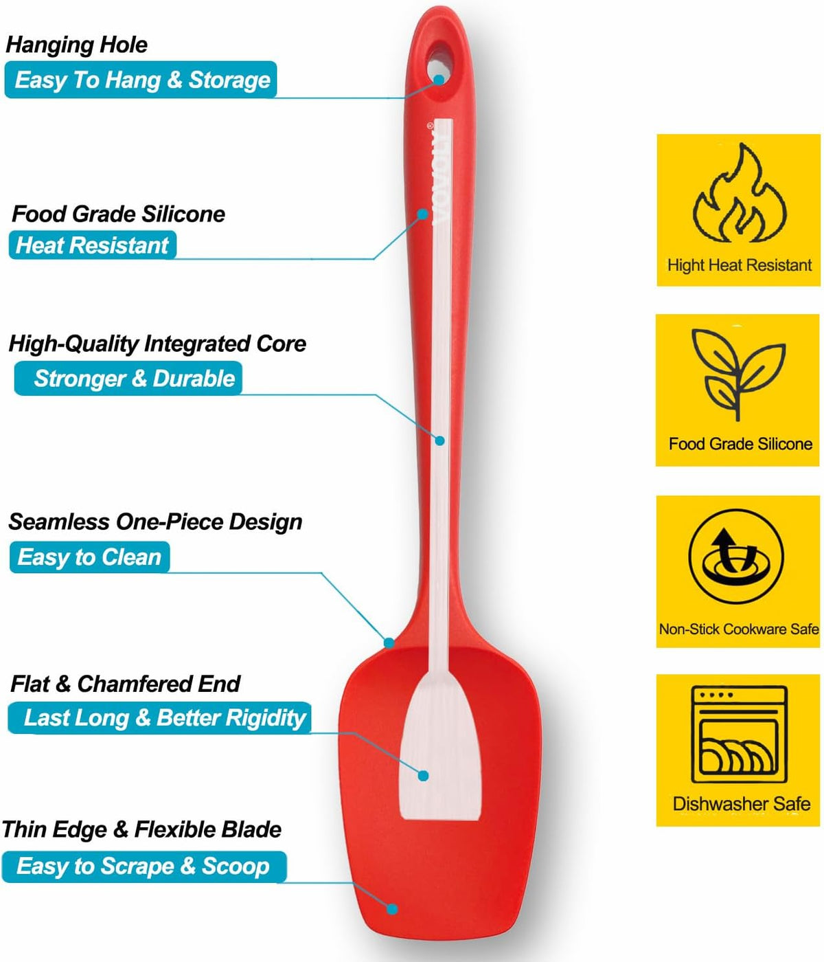 Silicone Spoon Spatula Curved Shap 600°F Heat Resistant Spoonula, 3 Pack