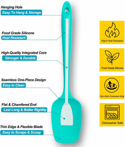 Silicone Spoon Spatula Curved Shap 600°F Heat Resistant Spoonula, 3 Pack