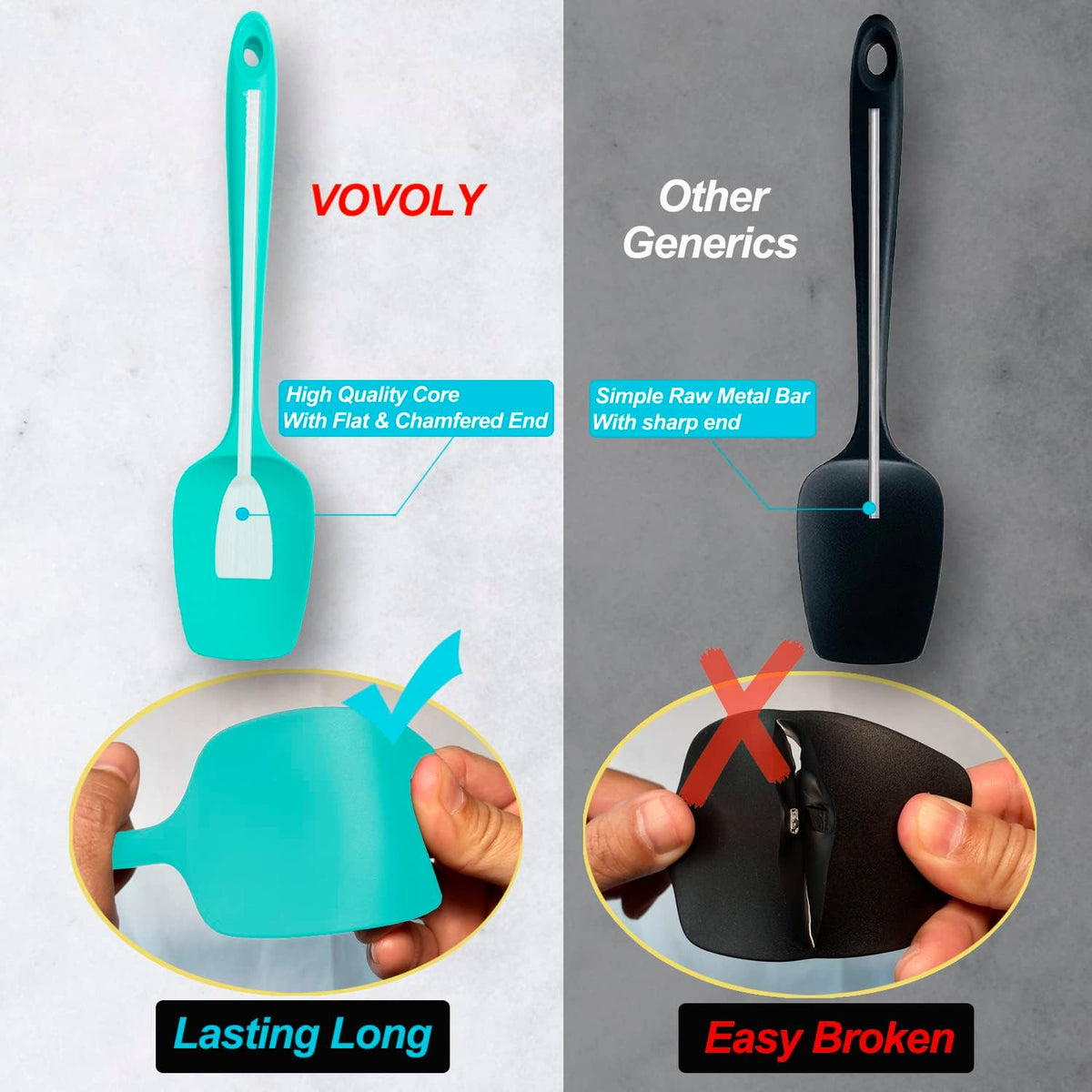 Silicone Spoon Spatula Curved Shap 600°F Heat Resistant Spoonula, 3 Pack