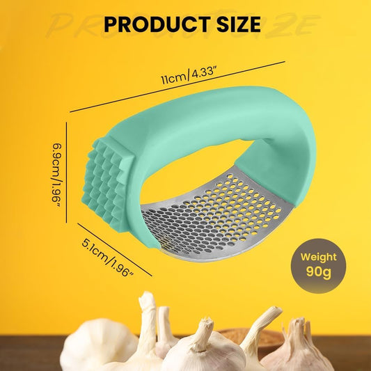2026 Upgraded garlic press rocker, stainless steel garlic press, garlic crusher with peeler and cleaning brush, garlic chopper for crushing garlic, kitchen gadgets, efficient and time-saving (Black)
