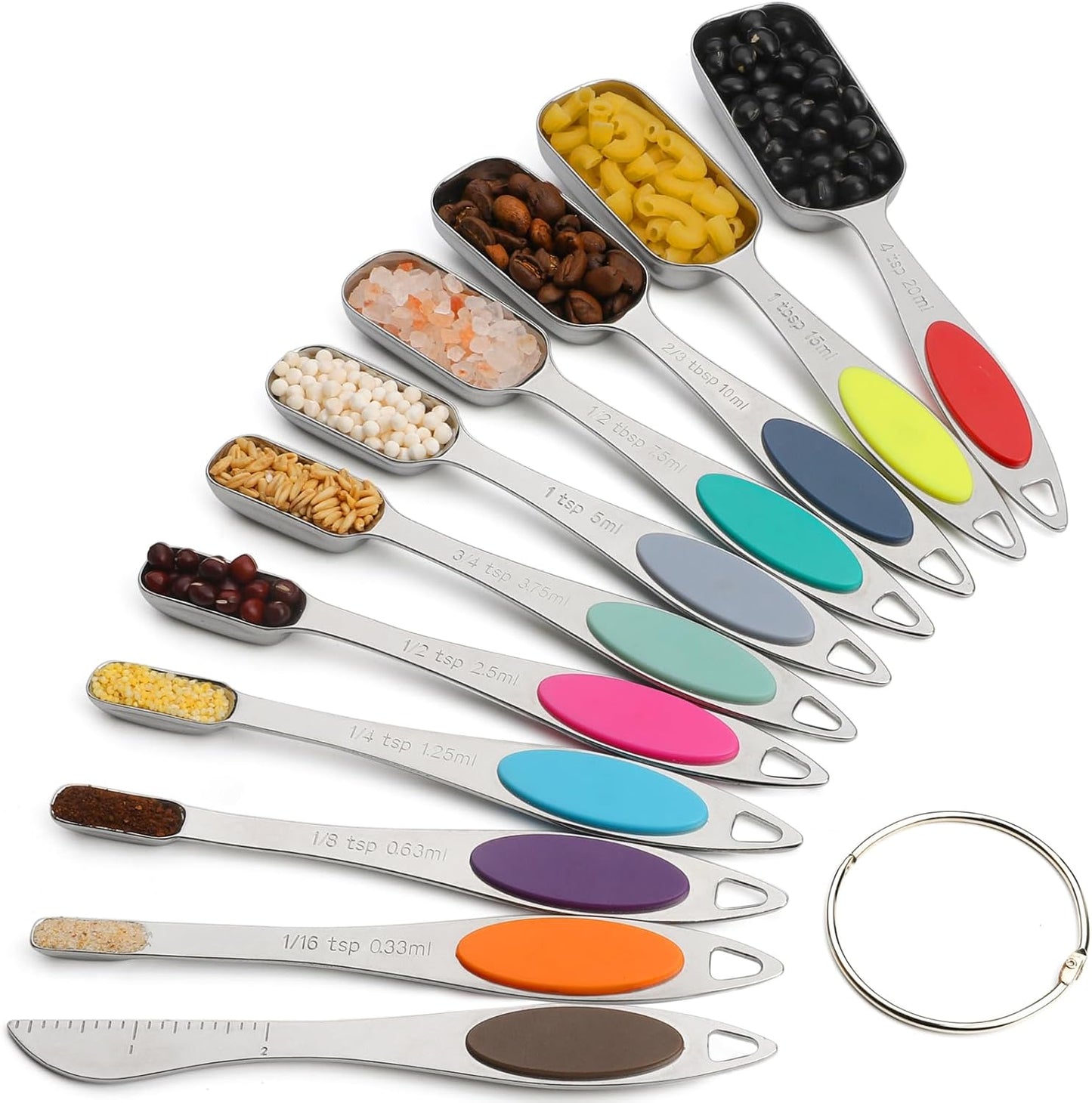Magnetic Measuring Spoons Set Includes 7 Stainless Steel Magnetic Measuring Spoons,Nesting Measuring Spoon Teaspoon with Leveler for Dry or Liquid Ingredients (8, Colorful)