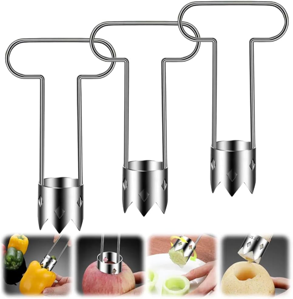 Red Bell Pepper Corer, 2025 Upgraded Stainless Steel Fruite Corer,Vegetable Pineapple Corer Tool Cutter Pepper Seed Remover Tool,For Vegetables Fruit Corer Kitchen Gadget (3, B)