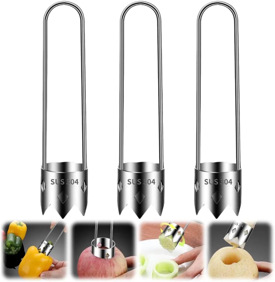 Red Bell Pepper Corer, 2025 Upgraded Stainless Steel Fruite Corer,Vegetable Pineapple Corer Tool Cutter Pepper Seed Remover Tool,For Vegetables Fruit Corer Kitchen Gadget (3, B)