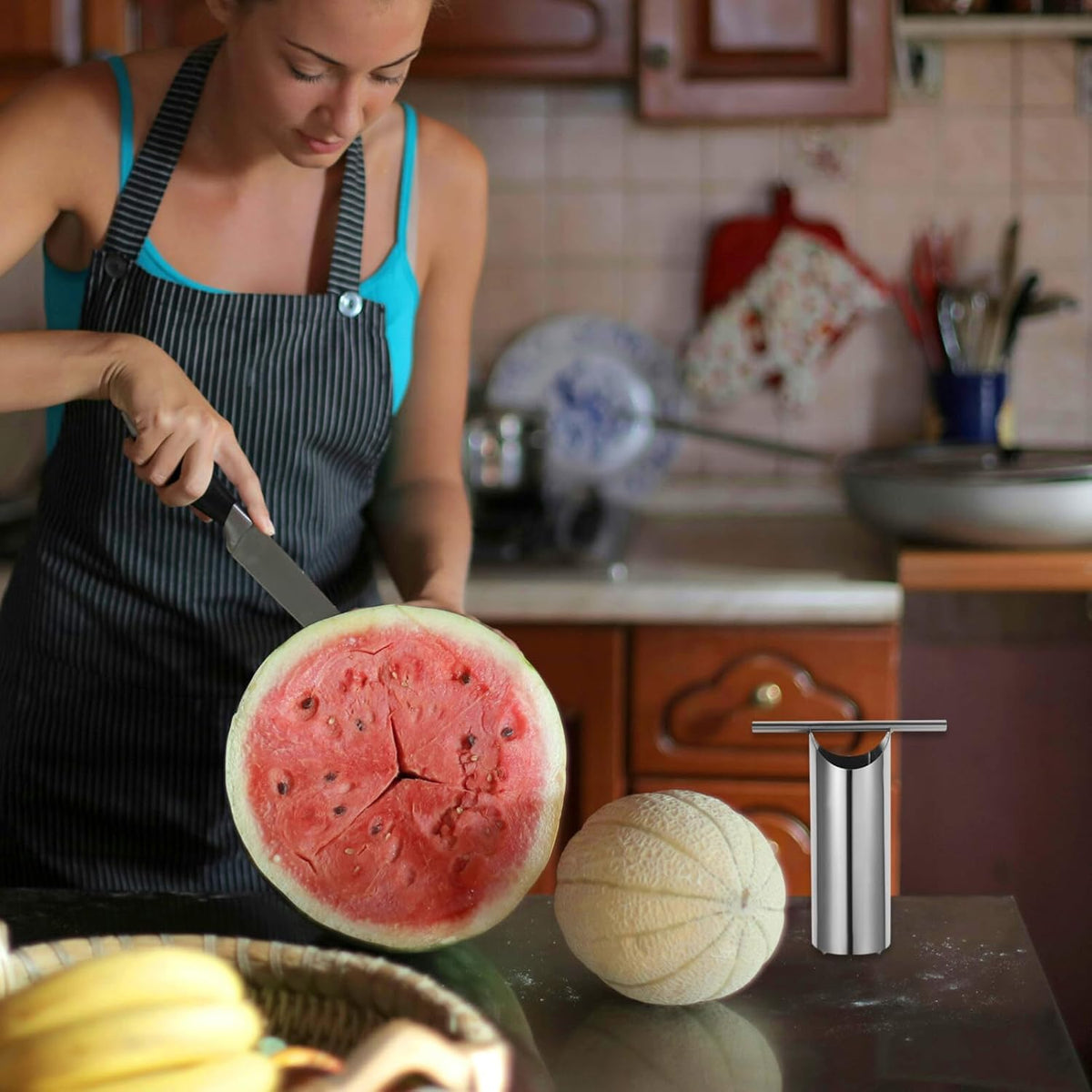 Stainless Steel Watermelon Core Remover Tool 4.7 X 4.3 Inch Melon Opener for Watermelon Cantaloupe Fruit Corer