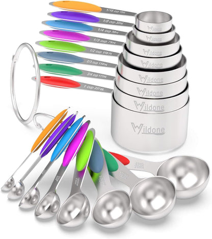 Stainless Measuring Cups and Spoons Set with Silicone Handle, 16pcs
