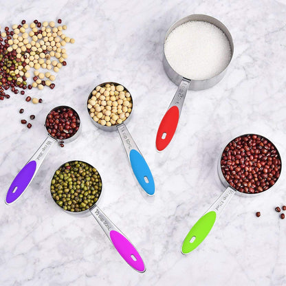 Stainless Measuring Cups and Spoons Set with Silicone Handle, 16pcs
