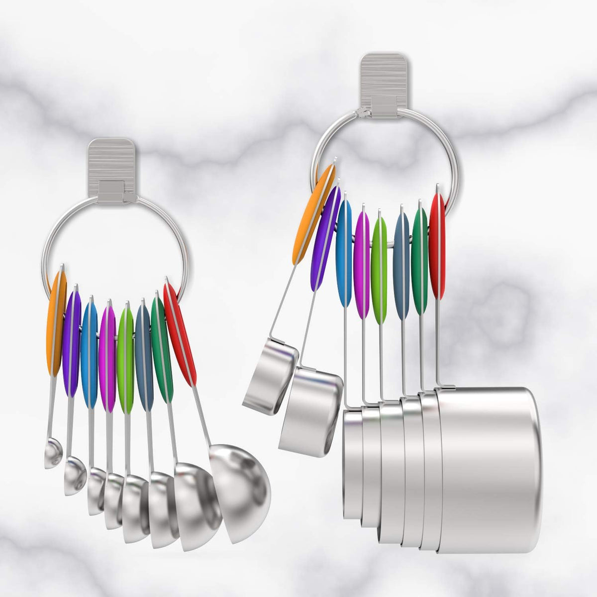 Stainless Measuring Cups and Spoons Set with Silicone Handle, 16pcs