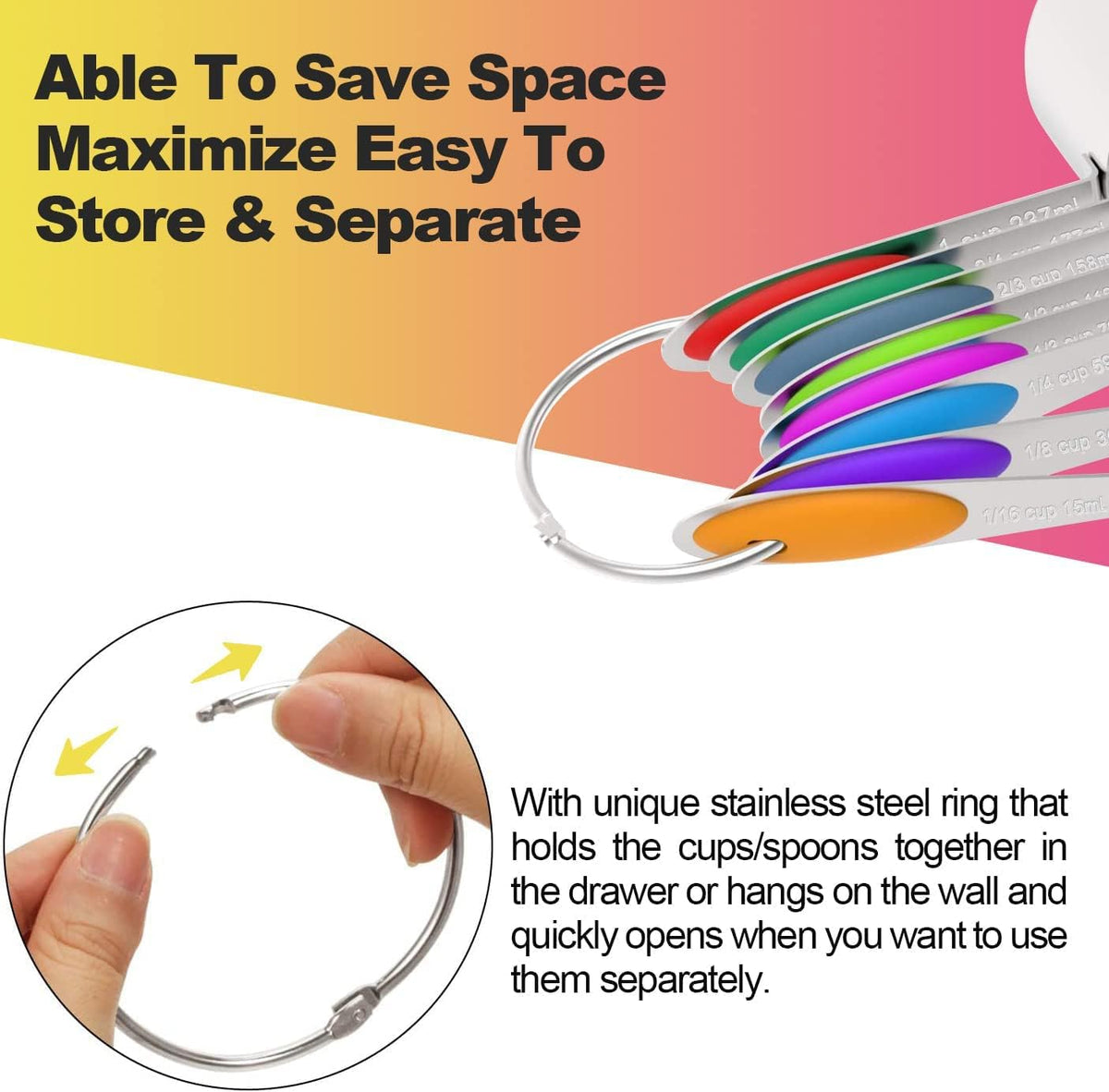 Stainless Measuring Cups and Spoons Set with Silicone Handle, 16pcs