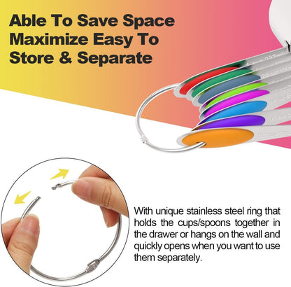 Stainless Measuring Cups and Spoons Set with Silicone Handle, 16pcs