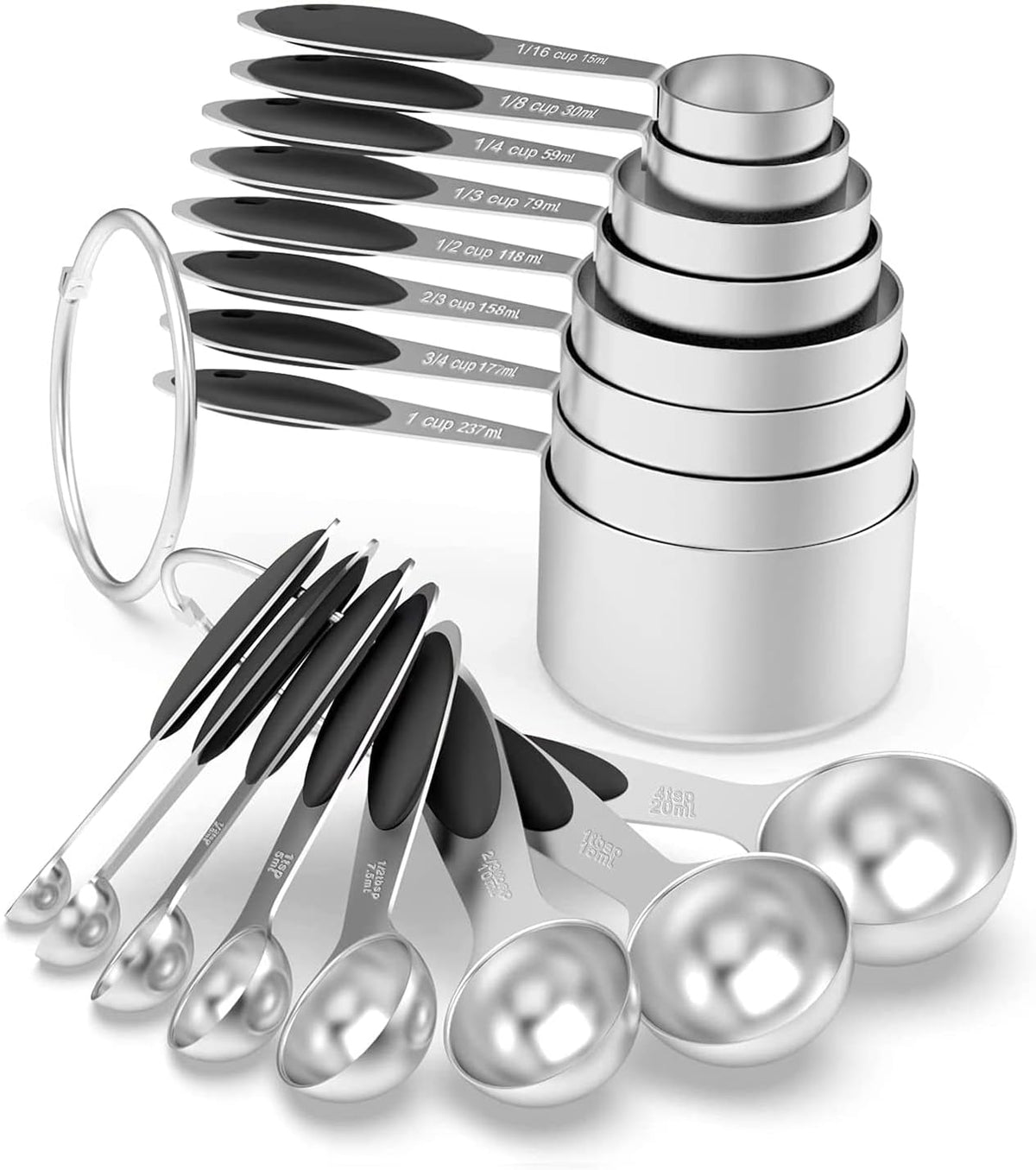 Stainless Measuring Cups and Spoons Set with Silicone Handle, 16pcs