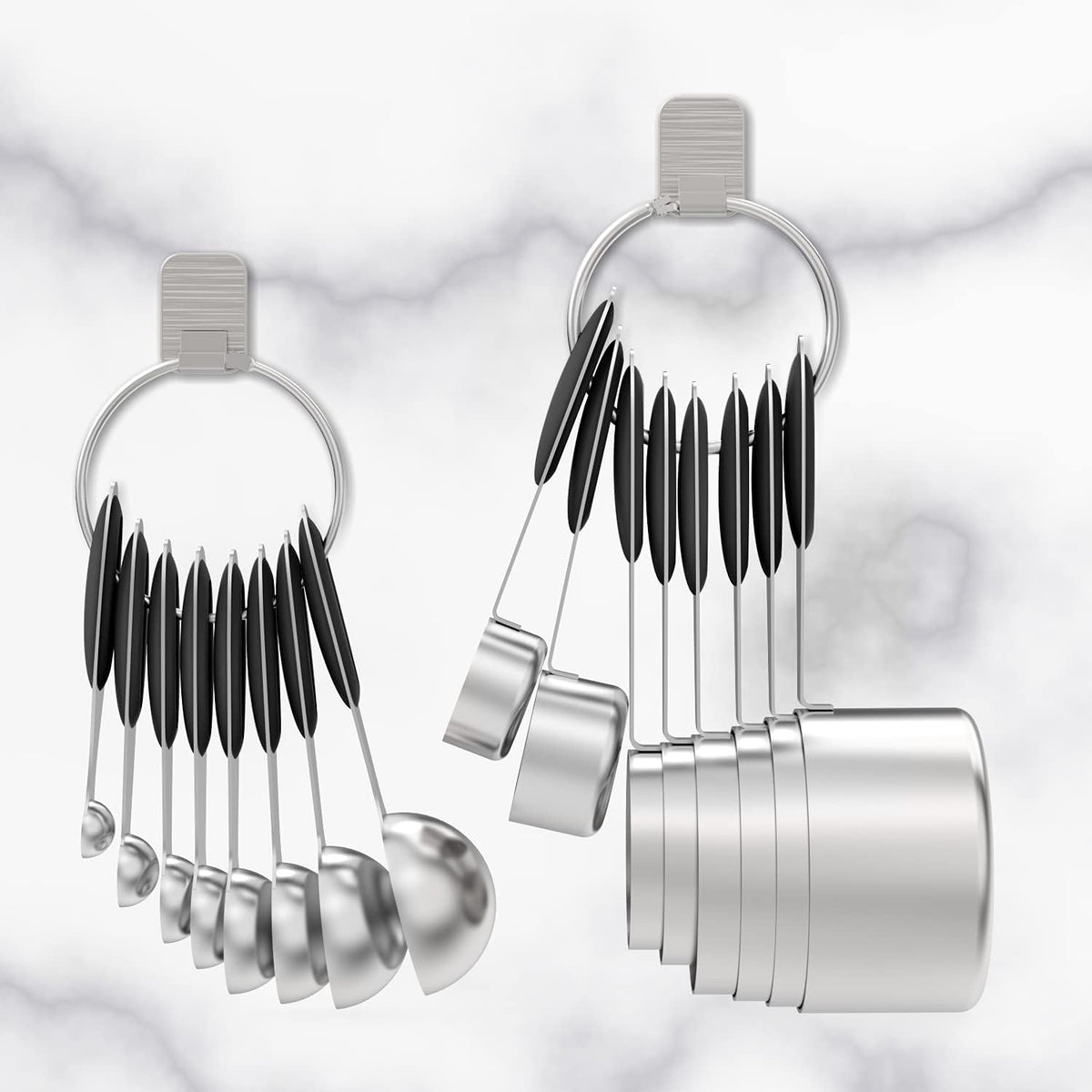 Stainless Measuring Cups and Spoons Set with Silicone Handle, 16pcs