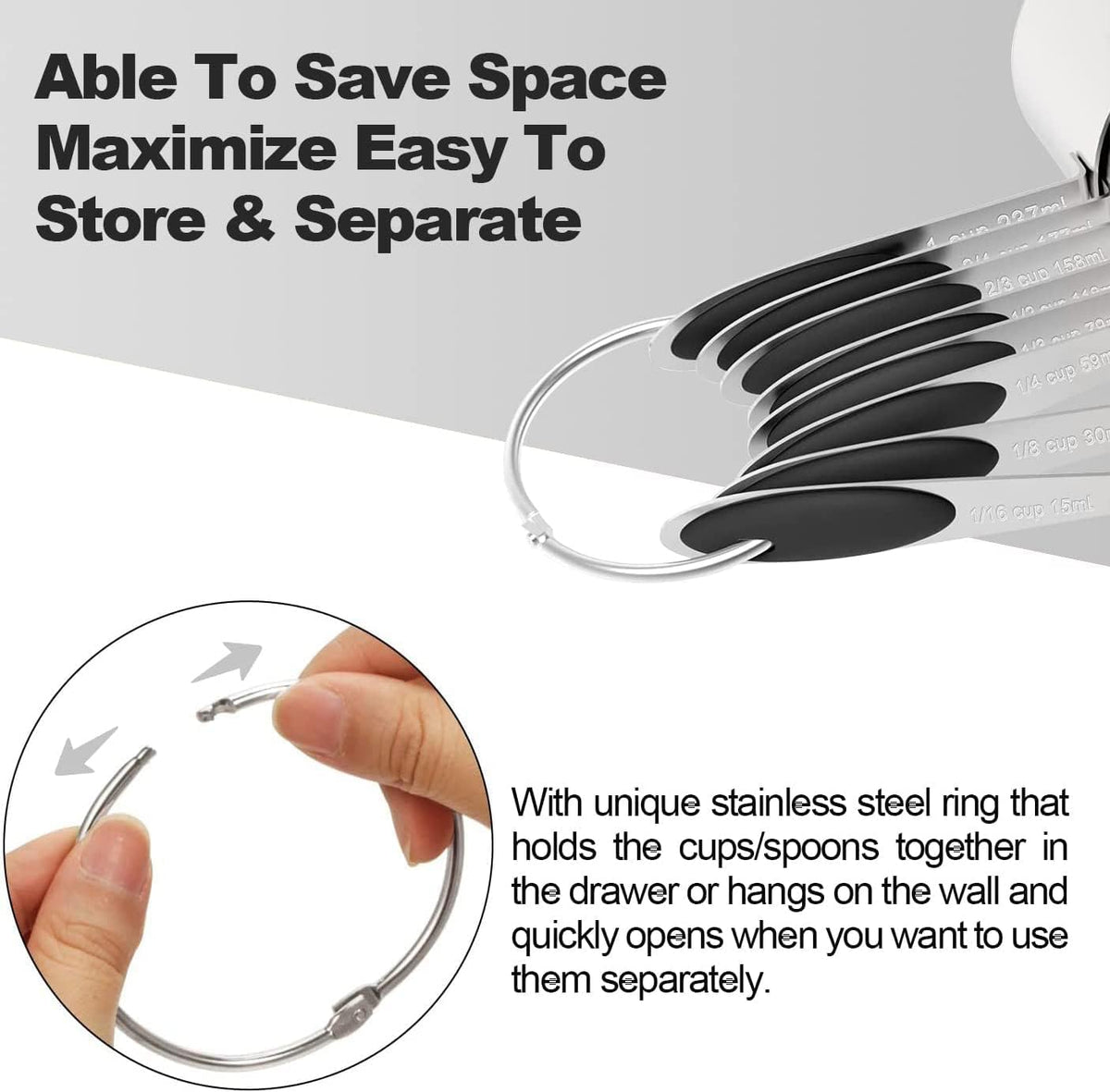 Stainless Measuring Cups and Spoons Set with Silicone Handle, 16pcs