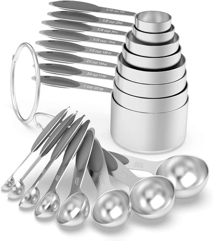 Stainless Measuring Cups and Spoons Set with Silicone Handle, 16pcs