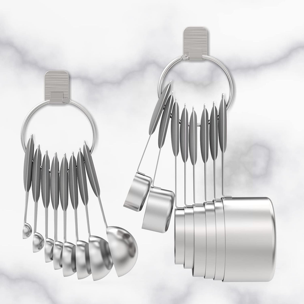 Stainless Measuring Cups and Spoons Set with Silicone Handle, 16pcs