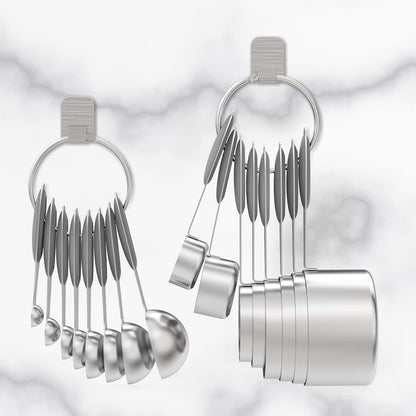Stainless Measuring Cups and Spoons Set with Silicone Handle, 16pcs
