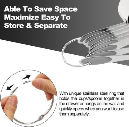 Stainless Measuring Cups and Spoons Set with Silicone Handle, 16pcs