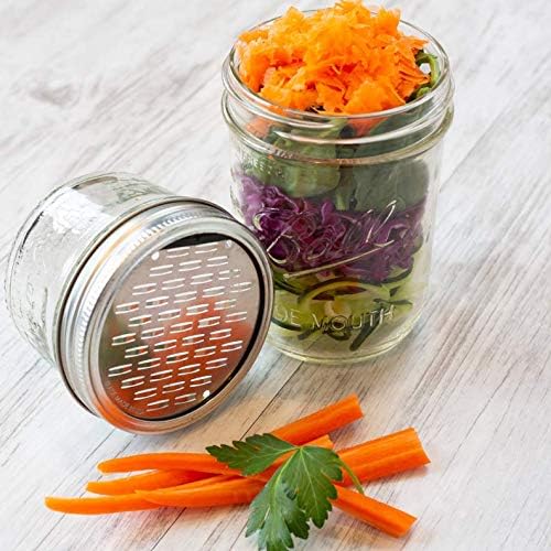 2-Piece Ultimate Mason Jar Lid Grater Set, Fine & Ribbon Stainless Steel Blades, Fits Wide Mouth Canning Jars, Shaker Holes, Zester & Cheese/Spice Grater, Handheld Stainless Steel Rasp