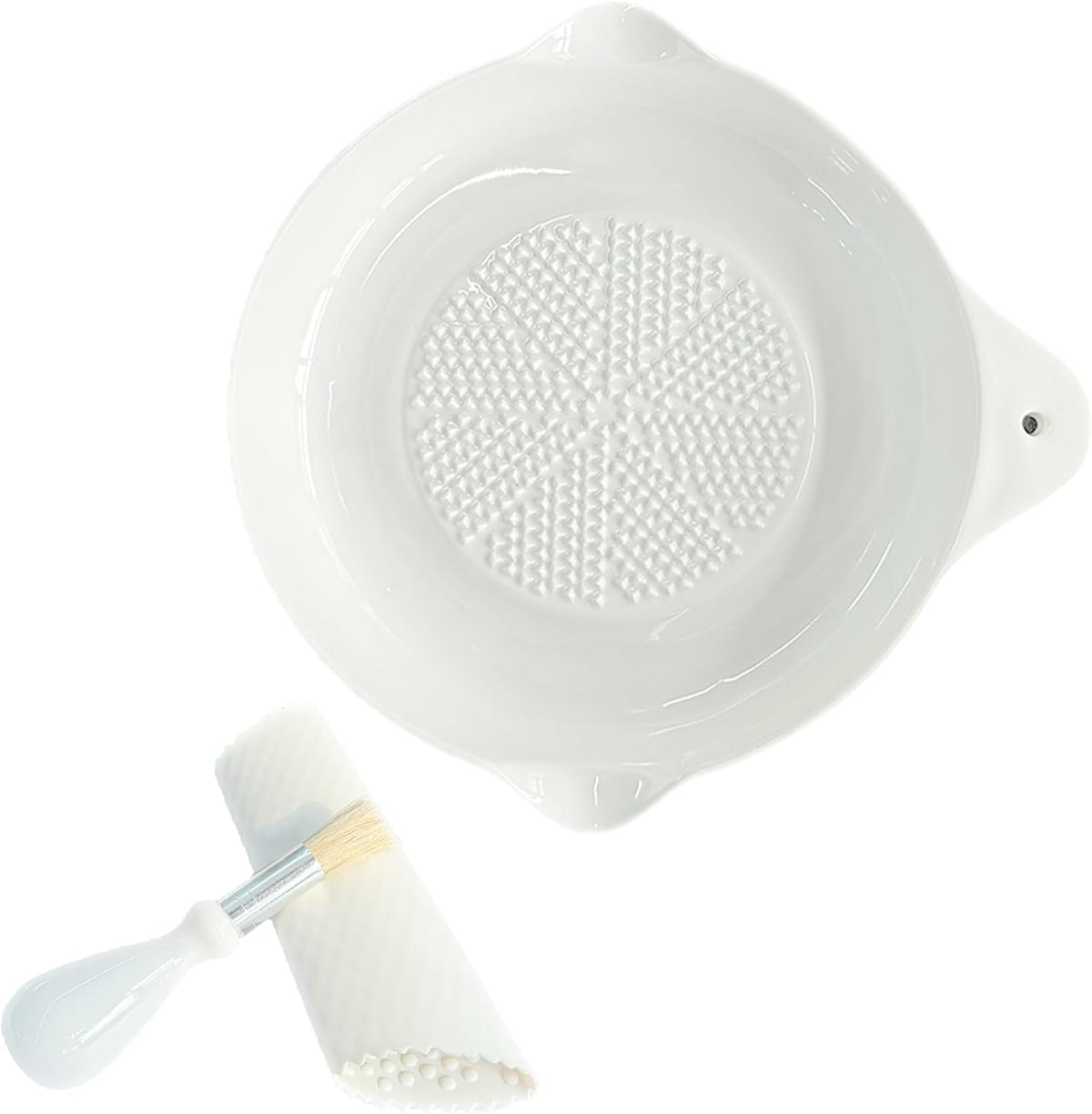 Ceramic Grater Plate for Ginger, Garlic, Onion, Cheese, Lemon, Chocolate, Vegetables and Fruits in Kitchen, White Garlic Grater with Peeler and Brush, Large