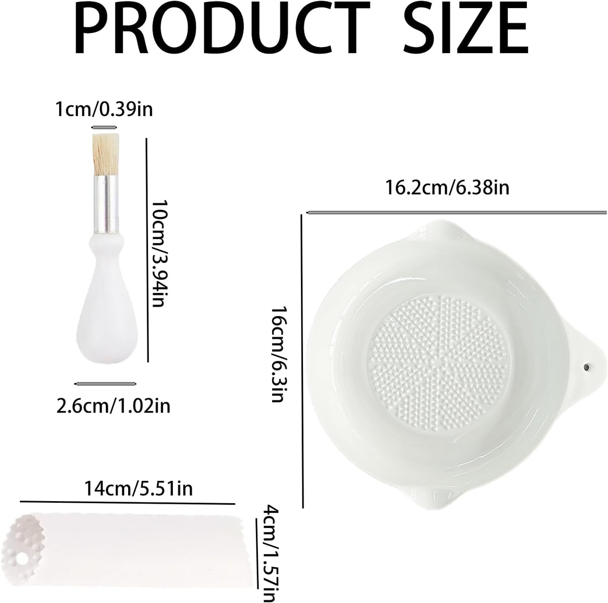 Ceramic Grater Plate for Ginger, Garlic, Onion, Cheese, Lemon, Chocolate, Vegetables and Fruits in Kitchen, White Garlic Grater with Peeler and Brush, Large