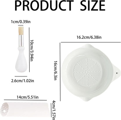 Ceramic Grater Plate for Ginger, Garlic, Onion, Cheese, Lemon, Chocolate, Vegetables and Fruits in Kitchen, White Garlic Grater with Peeler and Brush, Large