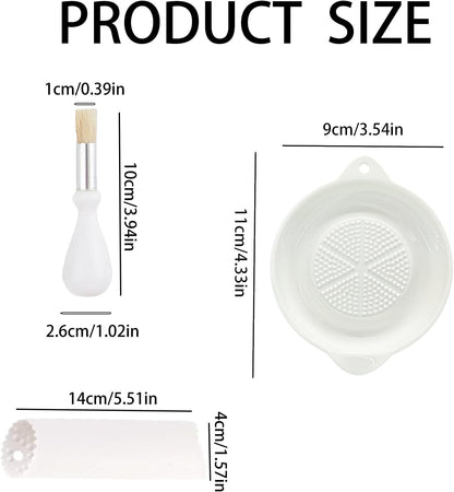Ceramic Grater Plate for Ginger, Garlic, Onion, Cheese, Lemon, Chocolate, Vegetables and Fruits in Kitchen, White Garlic Grater with Peeler and Brush, Large