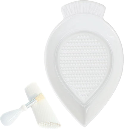 Ceramic Grater Plate for Ginger, Garlic, Onion, Cheese, Lemon, Chocolate, Vegetables and Fruits in Kitchen, White Garlic Grater with Peeler and Brush, Large