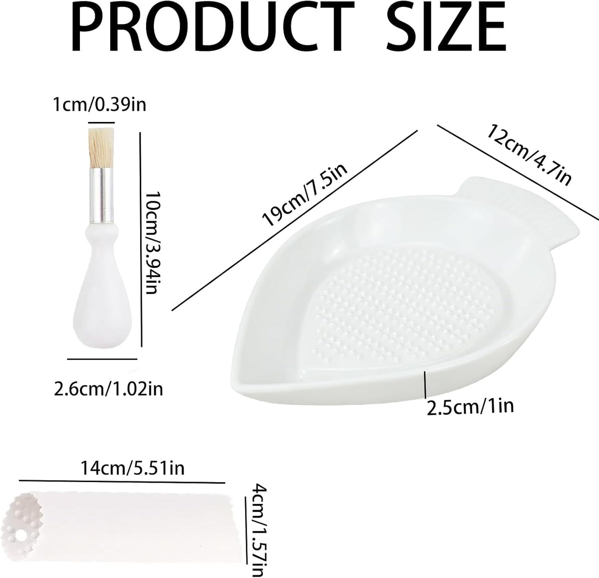 Ceramic Grater Plate for Ginger, Garlic, Onion, Cheese, Lemon, Chocolate, Vegetables and Fruits in Kitchen, White Garlic Grater with Peeler and Brush, Large