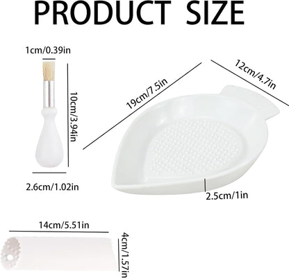 Ceramic Grater Plate for Ginger, Garlic, Onion, Cheese, Lemon, Chocolate, Vegetables and Fruits in Kitchen, White Garlic Grater with Peeler and Brush, Large