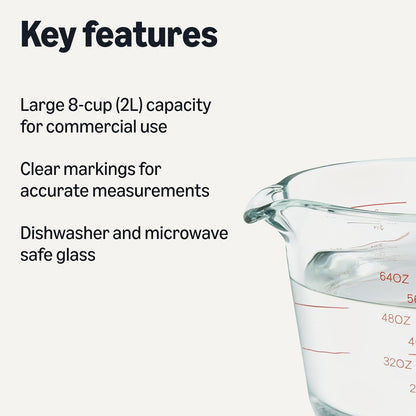 Large Size Glass Measuring Cup, 8 Cup, Easy-to-Read Markings, Dishwasher/Microwave/Freezer/Oven Safe (Previously AmazonCommercial)