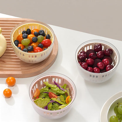 Fruit and Salad Washing Bowl with Strainer,Colander for Kitchen,Multi-Functional Vegetable and Food Drainer with Lid, Handle and Fork,Portable Fruit and Salad Containers for Fridge,BPA Free，Grape