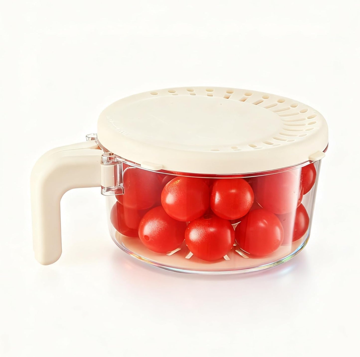 Fruit and Salad Washing Bowl with Strainer,Colander for Kitchen,Multi-Functional Vegetable and Food Drainer with Lid, Handle and Fork,Portable Fruit and Salad Containers for Fridge,BPA Free，Grape