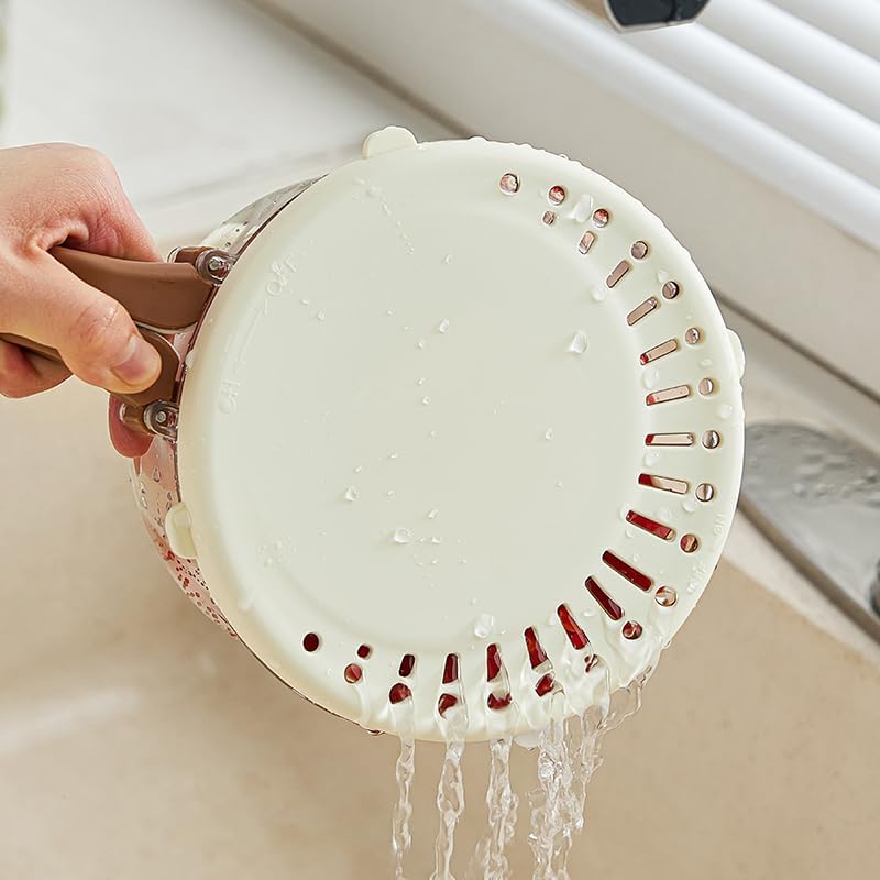 Fruit and Salad Washing Bowl with Strainer,Colander for Kitchen,Multi-Functional Vegetable and Food Drainer with Lid, Handle and Fork,Portable Fruit and Salad Containers for Fridge,BPA Free，Grape