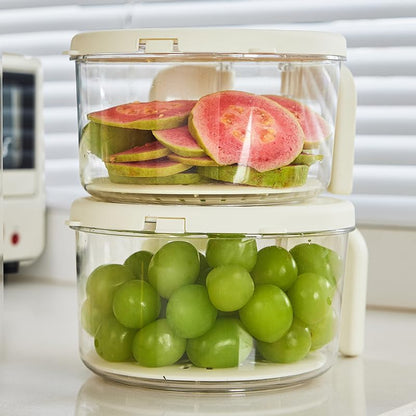 Fruit and Salad Washing Bowl with Strainer,Colander for Kitchen,Multi-Functional Vegetable and Food Drainer with Lid, Handle and Fork,Portable Fruit and Salad Containers for Fridge,BPA Free，Grape