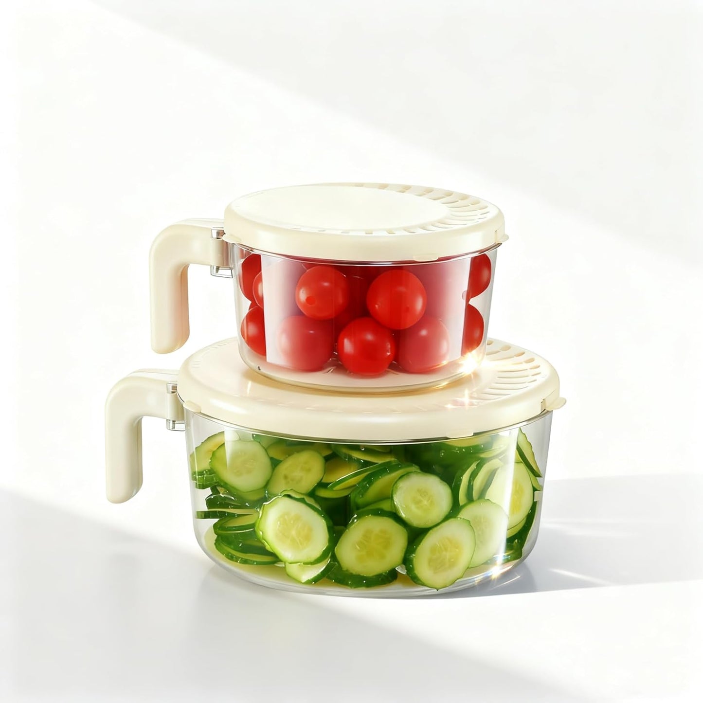 Fruit and Salad Washing Bowl with Strainer,Colander for Kitchen,Multi-Functional Vegetable and Food Drainer with Lid, Handle and Fork,Portable Fruit and Salad Containers for Fridge,BPA Free，Grape