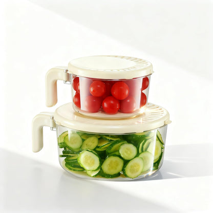 Fruit and Salad Washing Bowl with Strainer,Colander for Kitchen,Multi-Functional Vegetable and Food Drainer with Lid, Handle and Fork,Portable Fruit and Salad Containers for Fridge,BPA Free，Grape