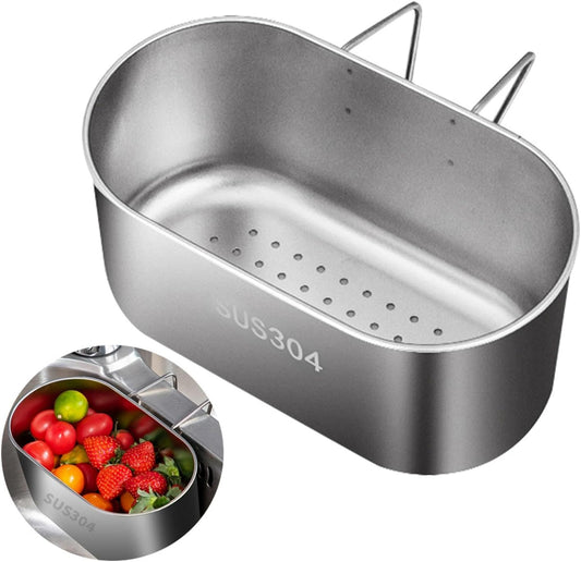 Stainless Steel Sink Drain Strainer Basket, Multifunctional Hanging Sink Strainer Colander Drain Basket Kitchen Sink Food Waste Filter and Wash Vegetables Fruits(Silver)