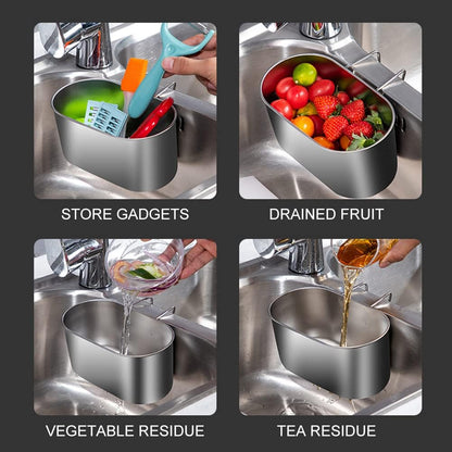 Stainless Steel Sink Drain Strainer Basket, Multifunctional Hanging Sink Strainer Colander Drain Basket Kitchen Sink Food Waste Filter and Wash Vegetables Fruits(Silver)